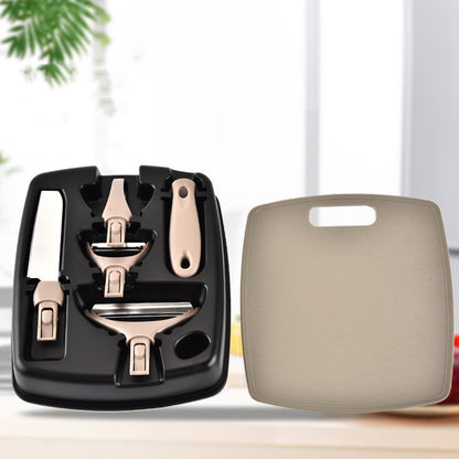 3-in-1 Stainless Steel Cutter Set with Chopping Board | Vegetable & Fruit Peeler Knife Set | Compact Kitchen Tool Kit