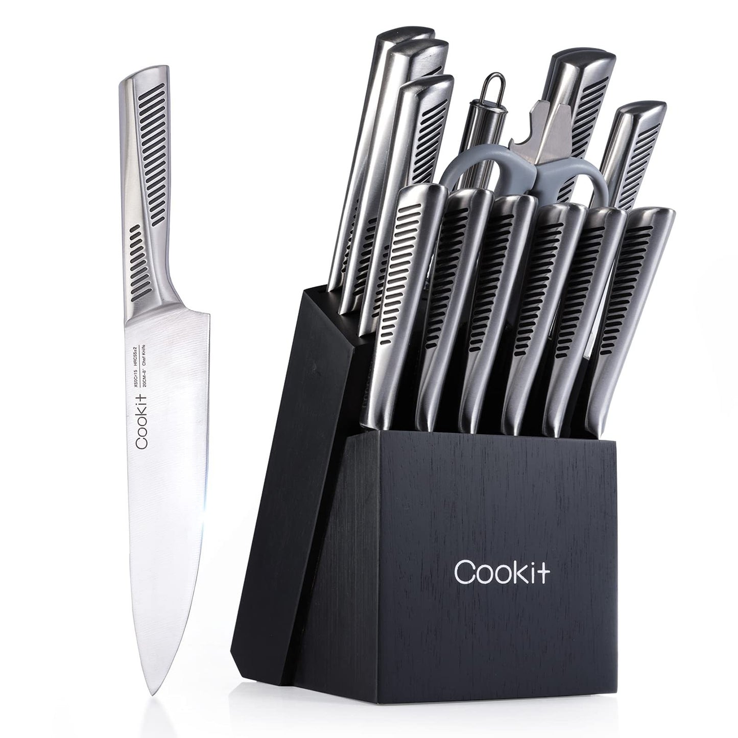 Premium 15-Piece Kitchen Knife Set with Block | German Stainless Steel Chef Knives | Ultra Sharp & Non-Slip Handle