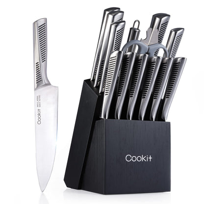 Premium 15-Piece Kitchen Knife Set with Block | German Stainless Steel Chef Knives | Ultra Sharp & Non-Slip Handle