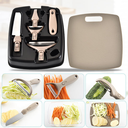3-in-1 Stainless Steel Cutter Set with Chopping Board | Vegetable & Fruit Peeler Knife Set | Compact Kitchen Tool Kit