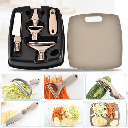 3-in-1 Stainless Steel Cutter Set with Chopping Board | Vegetable & Fruit Peeler Knife Set | Compact Kitchen Tool Kit