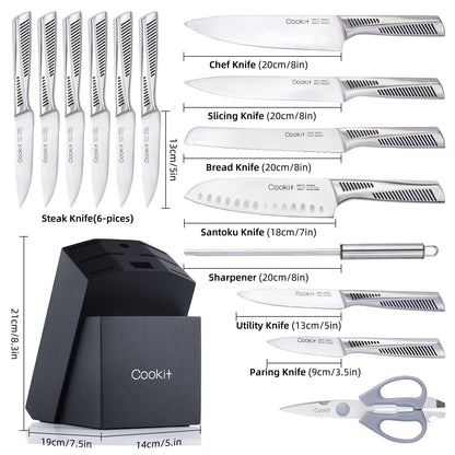 Premium 15-Piece Kitchen Knife Set with Block | German Stainless Steel Chef Knives | Ultra Sharp & Non-Slip Handle